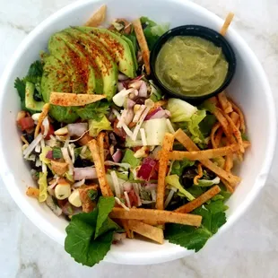 Taco Salad with vegan chicken and vegan chipotle jack