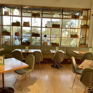 tables and chairs in a restaurant