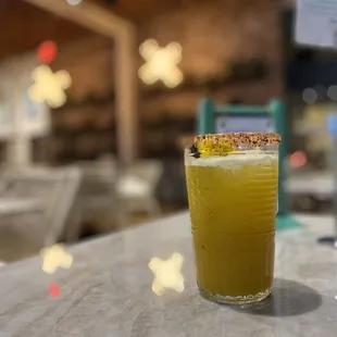 a close up of a drink on a table