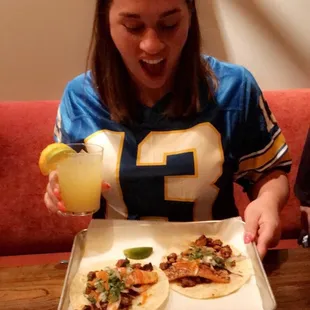 Al Pastor Taco &amp; Carnitas Taco with Totopo Margarita