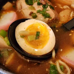 Close-up of the egg in the Tonkotsu
