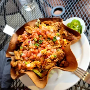 Taco salad with carnitas.