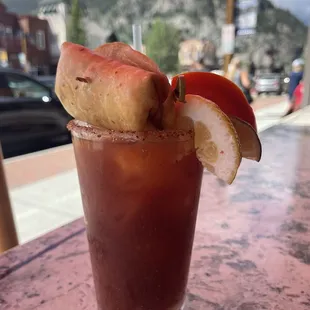 Chicken chimichanga Bloody Mary with Mezcal