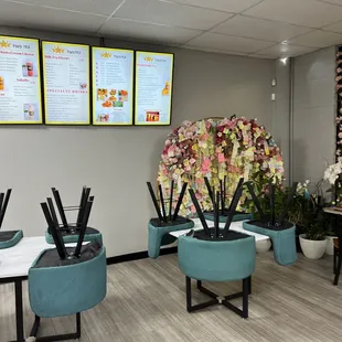 tables and chairs in a restaurant