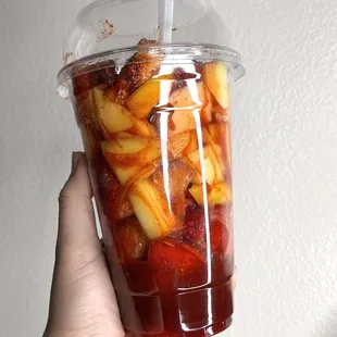 Mango &amp; strawberry cup with Chamoy and Tajin
