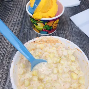 Mayo ice cream and elote