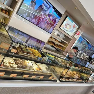 a large display of pastries and pastries