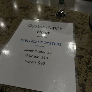 Wednesday's Oyster happy hour