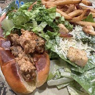 Oyster po boy. Subbed coleslaw for Caesar salad