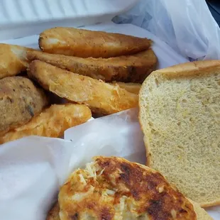 My eaten crab cake and wedges