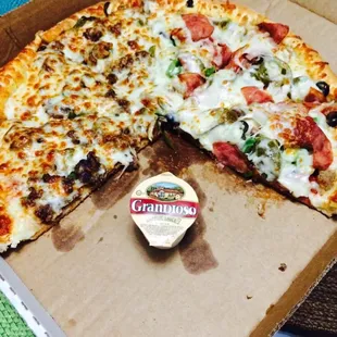 Philly cheesesteak &amp; Supreme pizza! (Realized that we had to take a Yelp pic after eating 2 slices.)