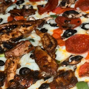 a closeup of a pizza