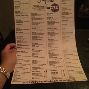 Long list of "Funtinis" $7.95