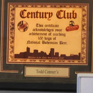 a plaque for the century club
