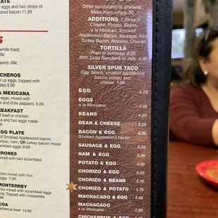 a menu for breakfast tacos