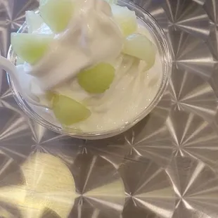 Wedding Cake Yogurt topped with honeydew