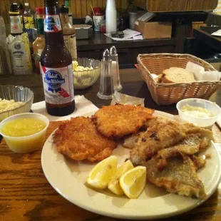 Bluegill and potato pancakes, outstanding.
