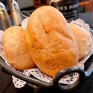 a basket of bread rolls