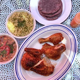 MF Chicken: Chile-rubbed Rotisserie Chicken w/ rancho gordo yellow-eye beans, mint-cilantro rice, housemade blue corn tortillas | Half - $24