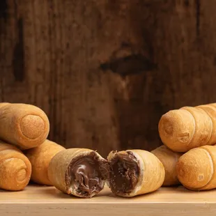  close up of a chocolate filled pastry
