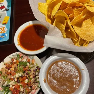 tortilla, salsa, and chips