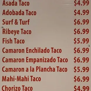 Taco Menu