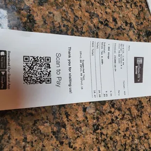 Receipt for wings