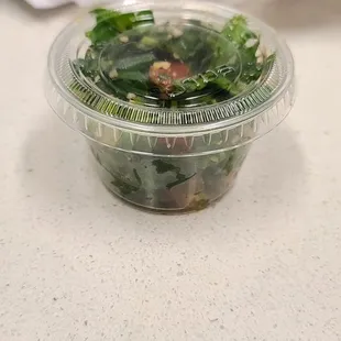 Tabbouleh in a dressing size container. This is the "small" for $4.50!  Go to Ark or AJs where you'll get more for what you pay