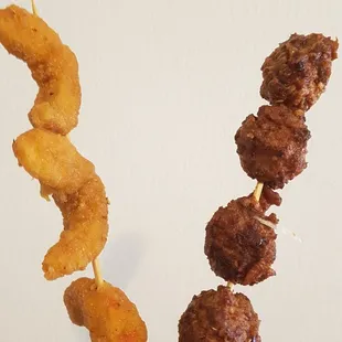 Kebabs ("shrimp" and "meatballs")