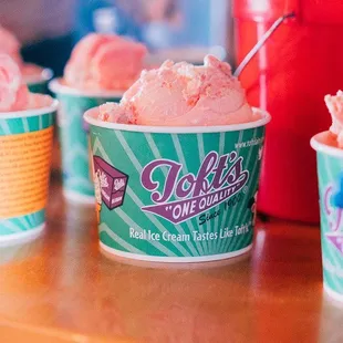 three cups of ice cream