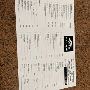 menu