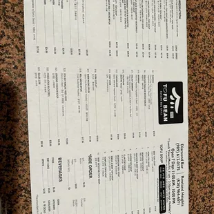 the menu