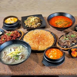 DUMPLING TOFU SOUP, CHAP CHAE, YUKGAJANG, SPICY PORK, SEAFOOD PANCAKE WITH VEGETABLES, GALBI, GALBITANG, SEAFOOD &amp; BEEF TOFU SOUP