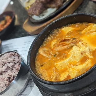 Seafood and beef tofu soup. Comes with rice, egg, unlimited banchan. 5 out of 5.