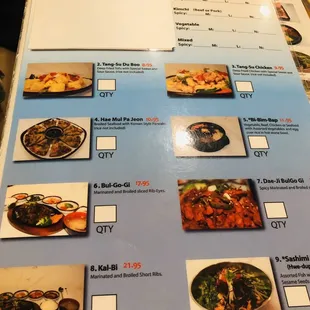 the menu for the restaurant