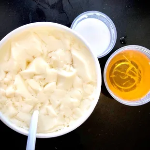 The classic silken tofu with ginger honey.