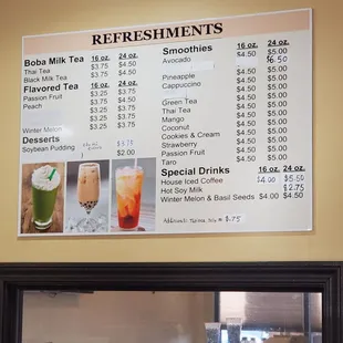 prices of drinks and drinks