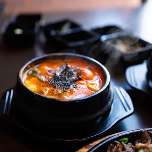 a closeup of a bowl of soup