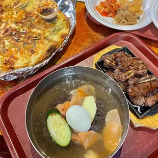 C2 cold noodle and kalbi combo. Seafood pancake.