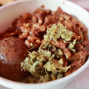 a close up of a bowl of food