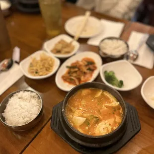 a variety of dishes on a table
