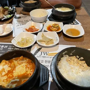 Spicy seafood tofu soup &amp; fried mackerel. We loved the stone pot rice