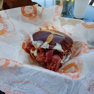 Pastrami on Pretzel Bread