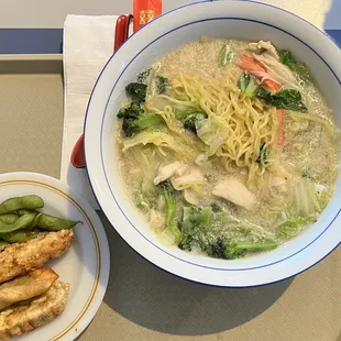 Nagasaki Champon - ramen noodles, vegetables, chicken and yummy broth.  It&apos;s a hearty soup and a must try.