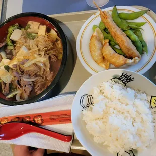 Sukiyaki.. And they all come with side dish munchies.. Nice touch.