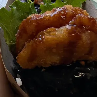 pork, deep fried mash potatoes