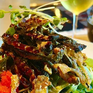 Crispy salmon skin salad!