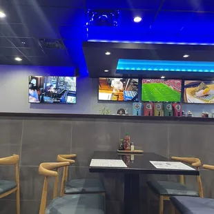 Inside the restaurant they have videos of chefs preparing meals &amp; bake foods .