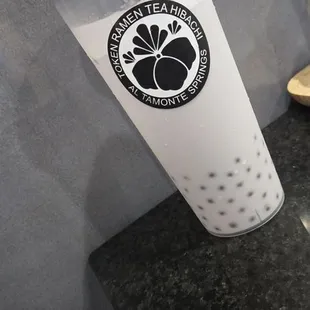 Taro milk tea with popping lychee bubbles