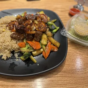Hibachi fried rice with steak &amp; shrimp  Side of salad